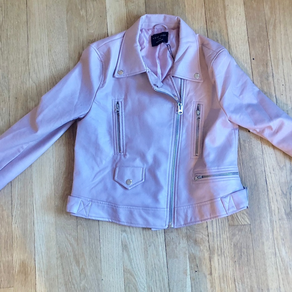 Baby Pink Faux Leather Moto Jacket